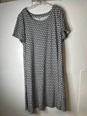 Talbots Women's Size XL Black Sheath Midi Dress with White Daisies Pattern